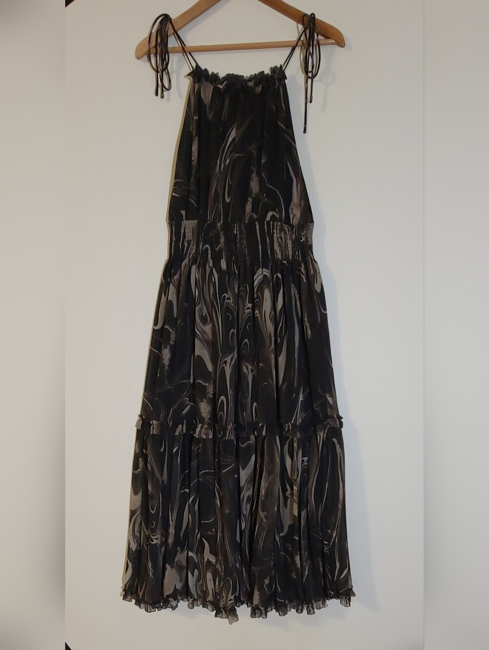 Banana Republic Black Marble-Print Halter Maxi Dress Size M
